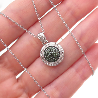 925 Sterling Silver Real Round-Cut Green Diamond Cable Chain Necklace 18"