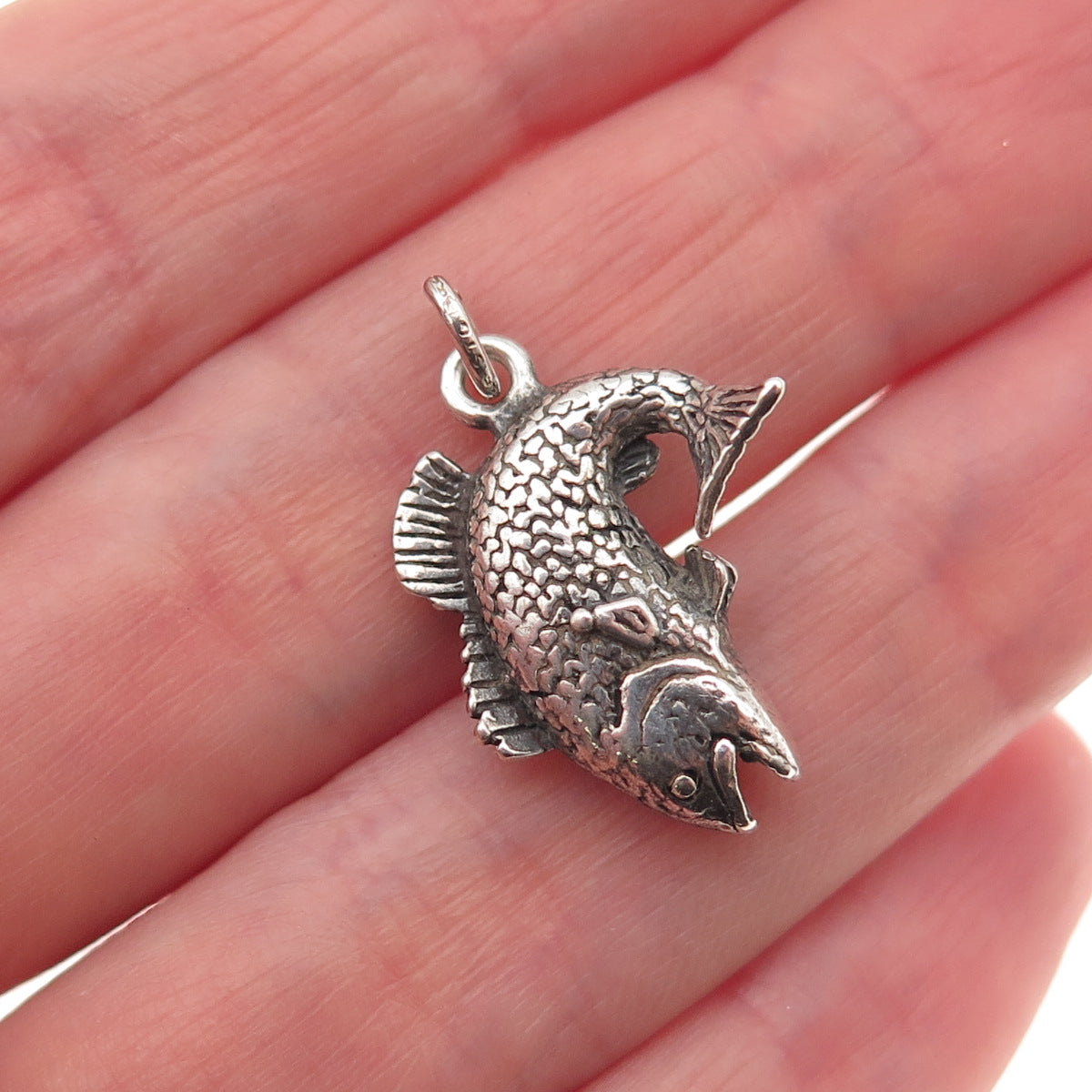 925 Sterling Silver Vintage Koi Fish Oxidized 3D Mini Charm Pendant