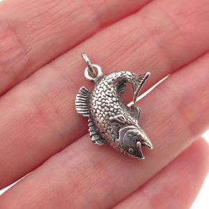 925 Sterling Silver Vintage Koi Fish Oxidized 3D Mini Charm Pendant