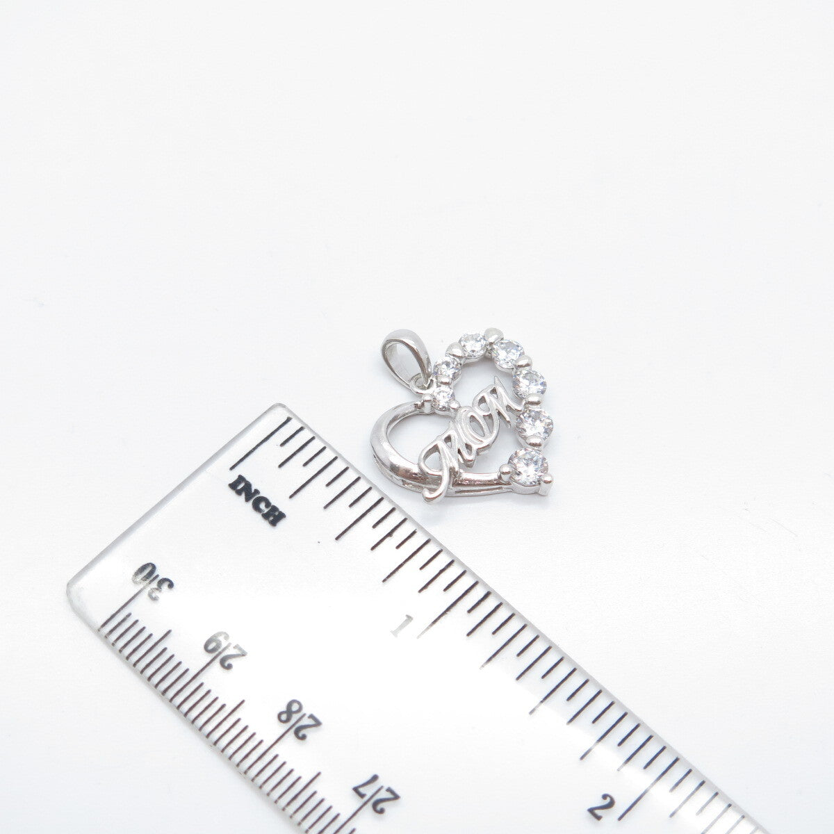 925 Sterling Silver C Z "MOM" Open Heart Charm Pendant