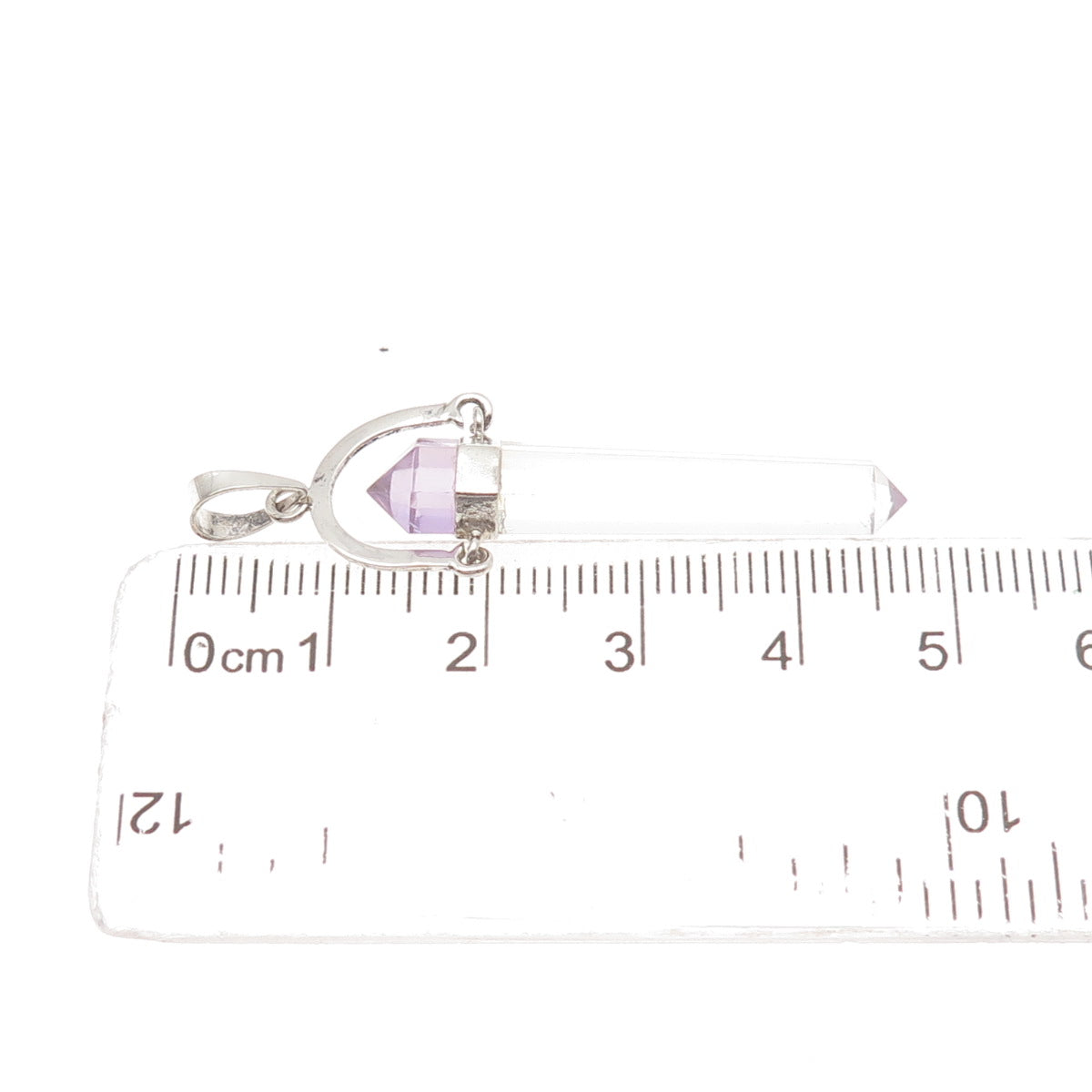 925 Sterling Silver Vintage Real Amethyst & Clear Crystal Amulet Charm Pendant
