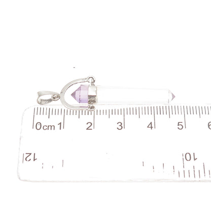 925 Sterling Silver Vintage Real Amethyst & Clear Crystal Amulet Charm Pendant