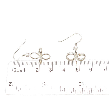 925 Sterling Silver Vintage Modernist Spiral Cross Dangle Earrings