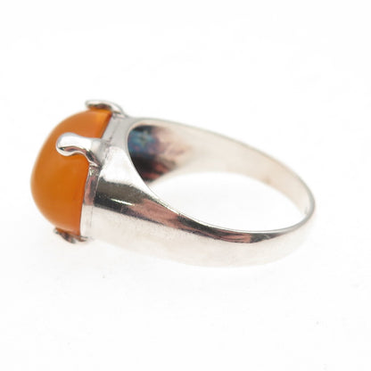 925 Sterling Silver Vintage Real Amber Modernist Ring Size 7.25