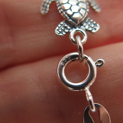 925 Sterling Silver Vintage Turtle Link Oxidized Bracelet 7.5"