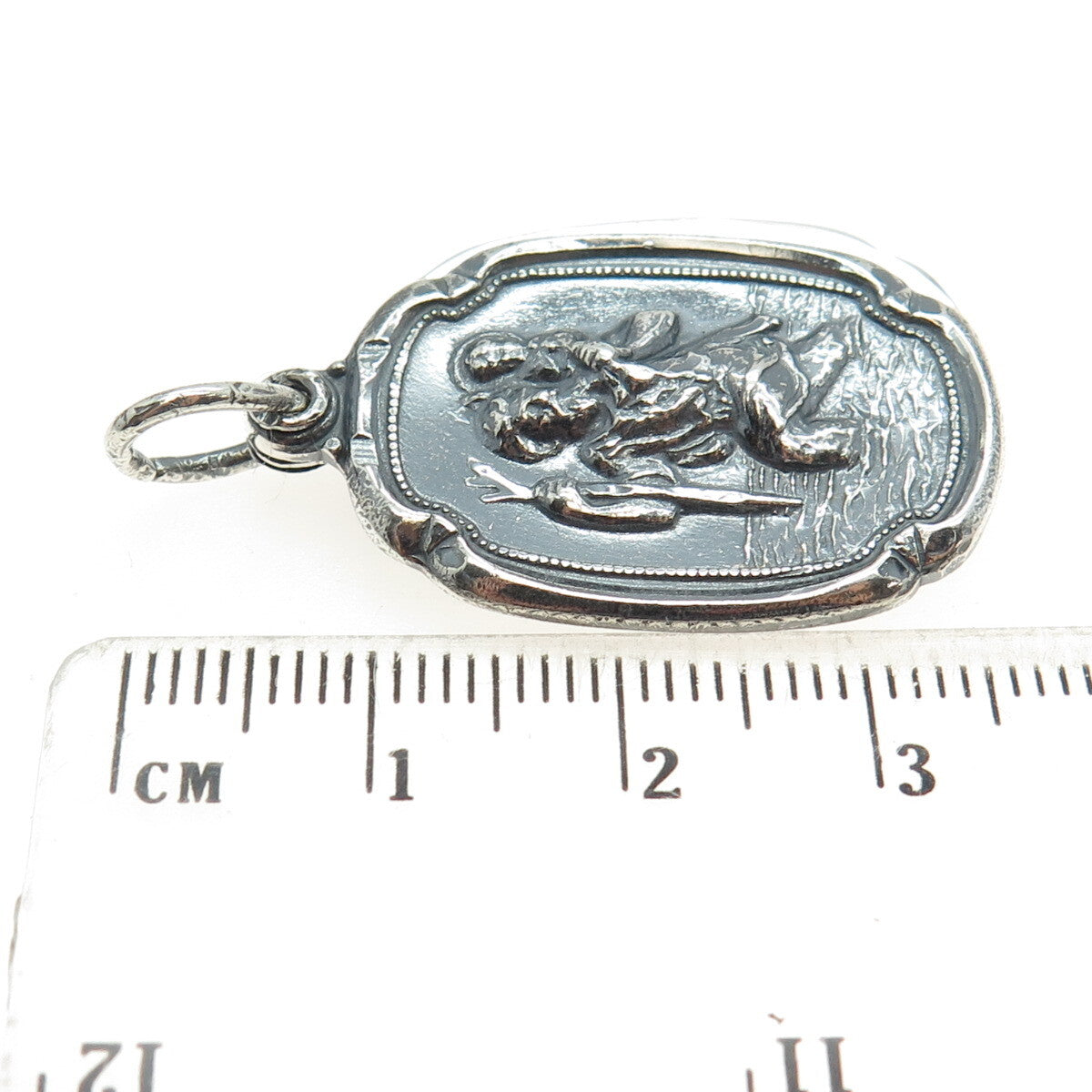 M. DE JEAN 925 Sterling Silver Antique St. Mary & Christopher Slide Pendant