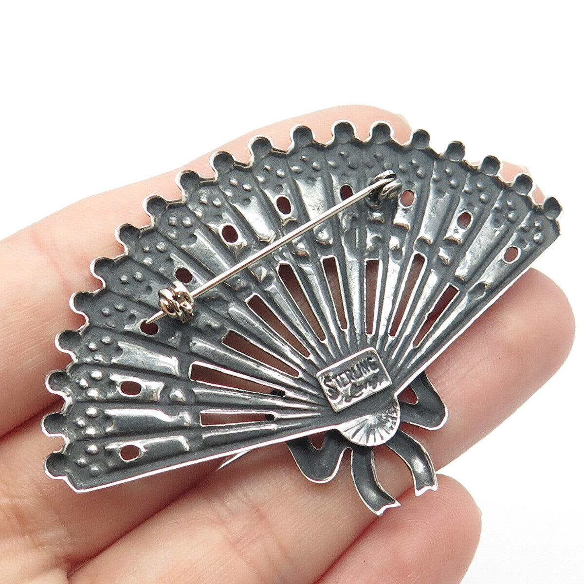 925 Sterling Silver Vintage Lang Fan Pin Brooch