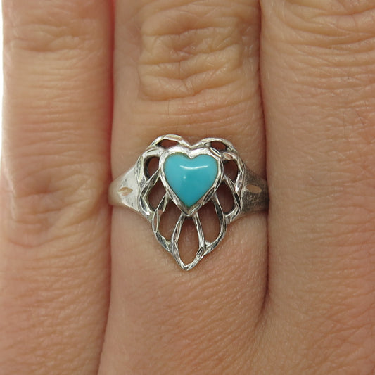 SILVER CLOUD Sterling Silver Vintage Real Bisbee Turquoise Heart Ring Size 6.75