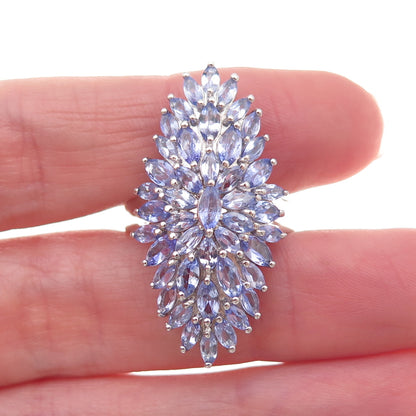 D'Joy 925 Sterling Silver Real Marquise-Cut Tanzanite Ring Size 8.25