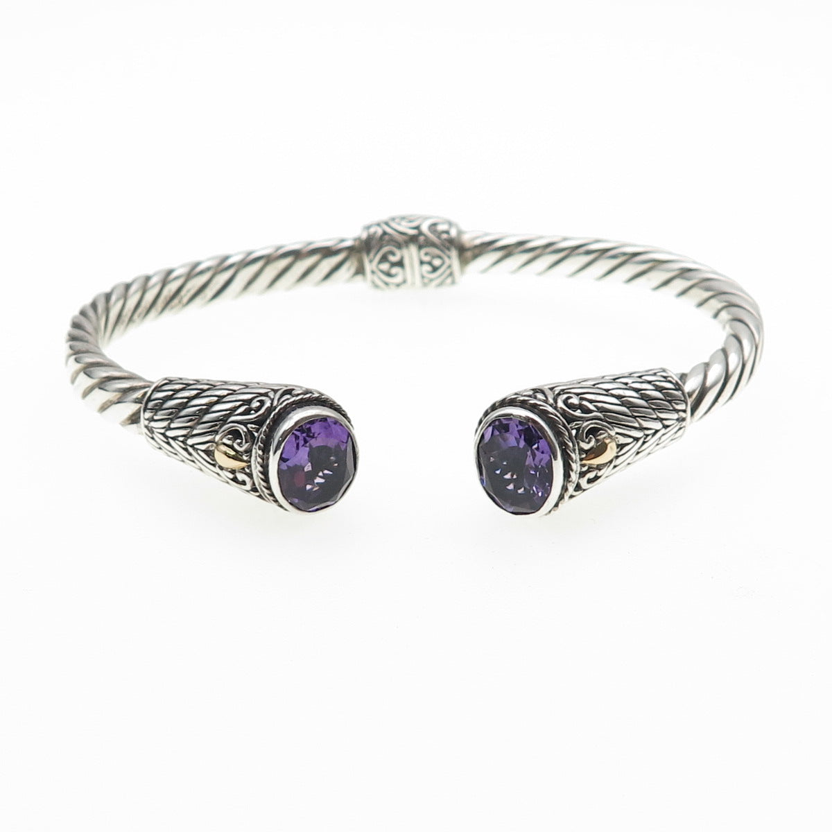 Samuel Benham Sterling 18K Gold Vintage Real Amethyst Adjustable Bracelet 6.5"