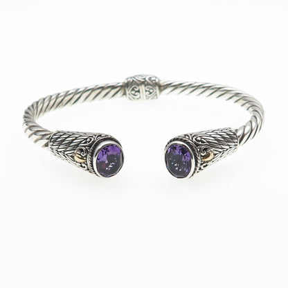 Samuel Benham Sterling 18K Gold Vintage Real Amethyst Adjustable Bracelet 6.5"