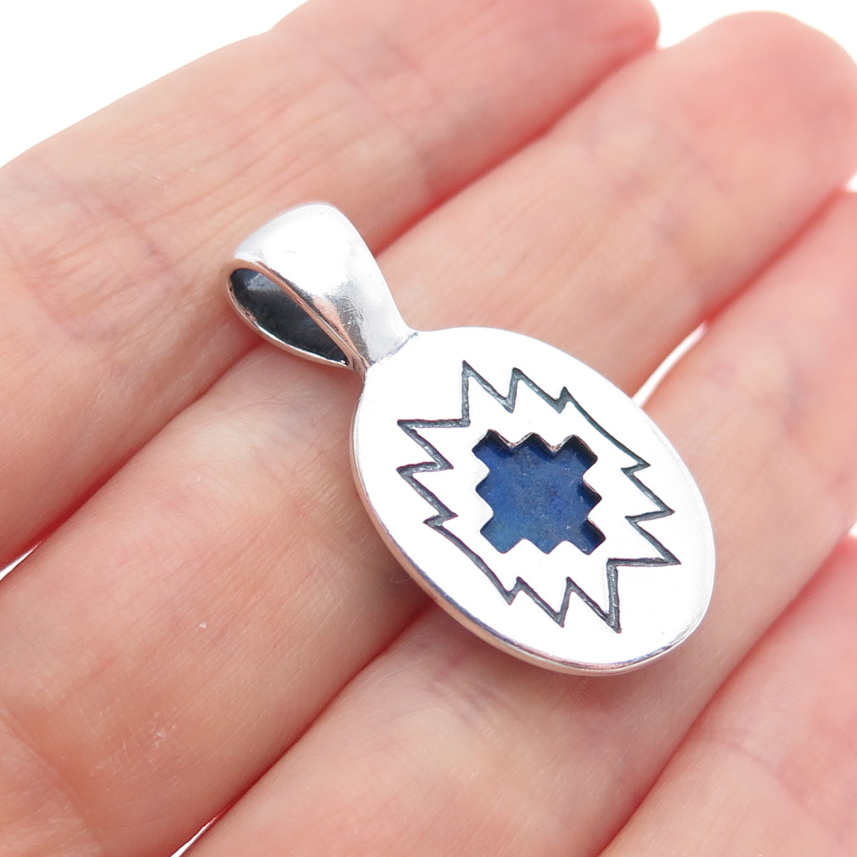 CAROLYN POLLACK Old Pawn 925 Sterling Silver Vintage Lapis Tribal Charm Pendant