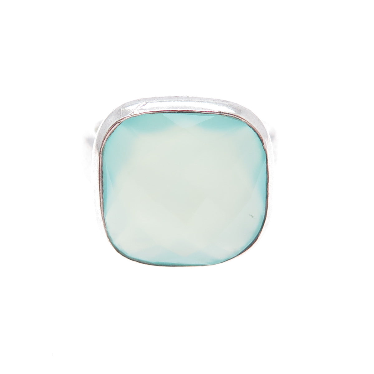 925 Sterling Silver Vintage Real Cushion-Cut Chalcedony Ring Size 6.5