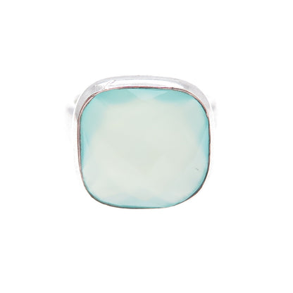 925 Sterling Silver Vintage Real Cushion-Cut Chalcedony Ring Size 6.5