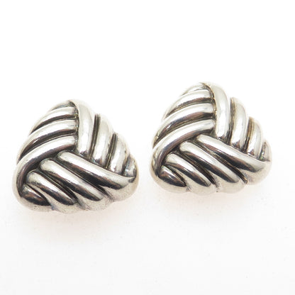 925 Sterling Silver Vintage Twisted Triangle Knot Oxidized Clip On Earrings