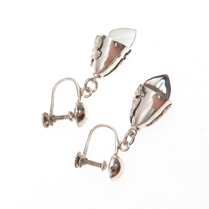 925 Sterling Silver Antique Art Deco Siam Hindu Goddess Bell Screw Back Earrings
