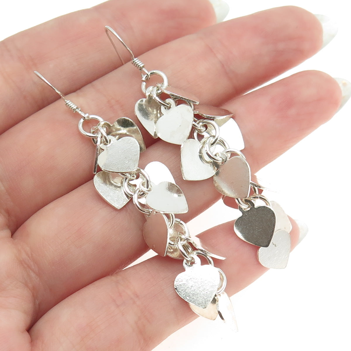 925 Sterling Silver Vintage Heart Charm Dangling Earrings