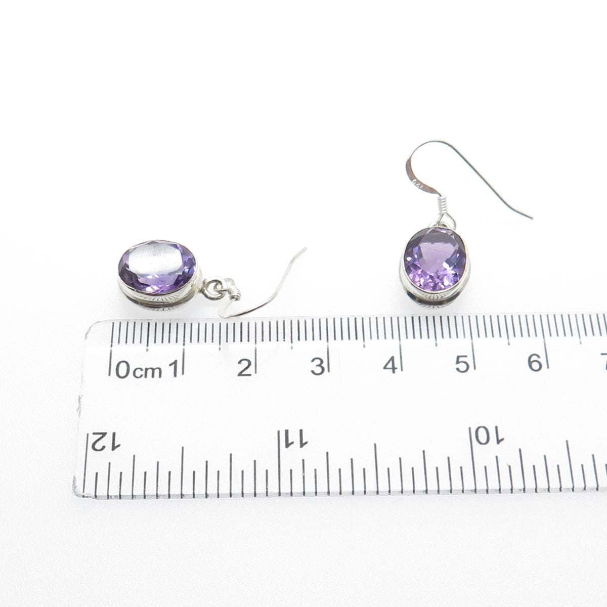 925 Sterling Silver Vintage Real Oval-Cut Amethyst Dangle Earrings