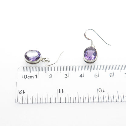 925 Sterling Silver Vintage Real Oval-Cut Amethyst Dangle Earrings