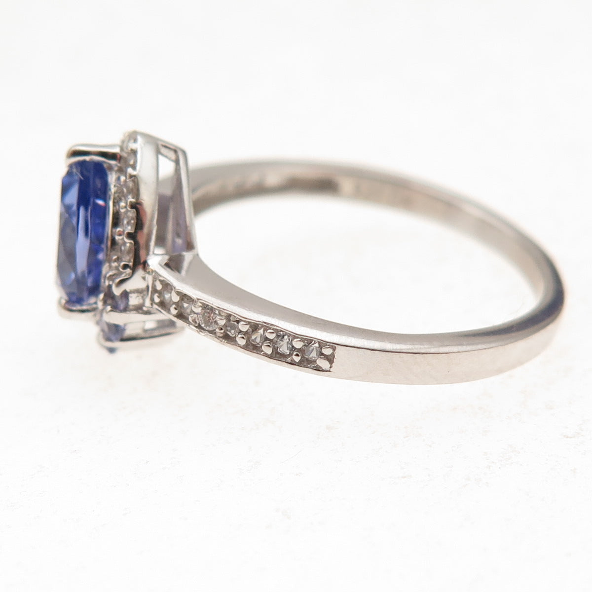925 Sterling Silver Real Tanzanite & White Topaz Ring Size 8