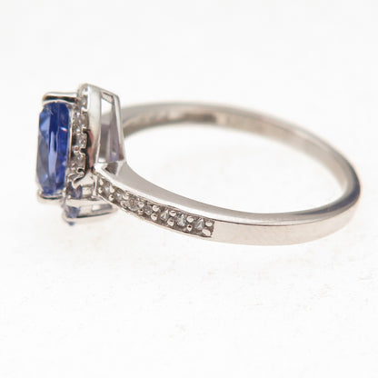 925 Sterling Silver Real Tanzanite & White Topaz Ring Size 8