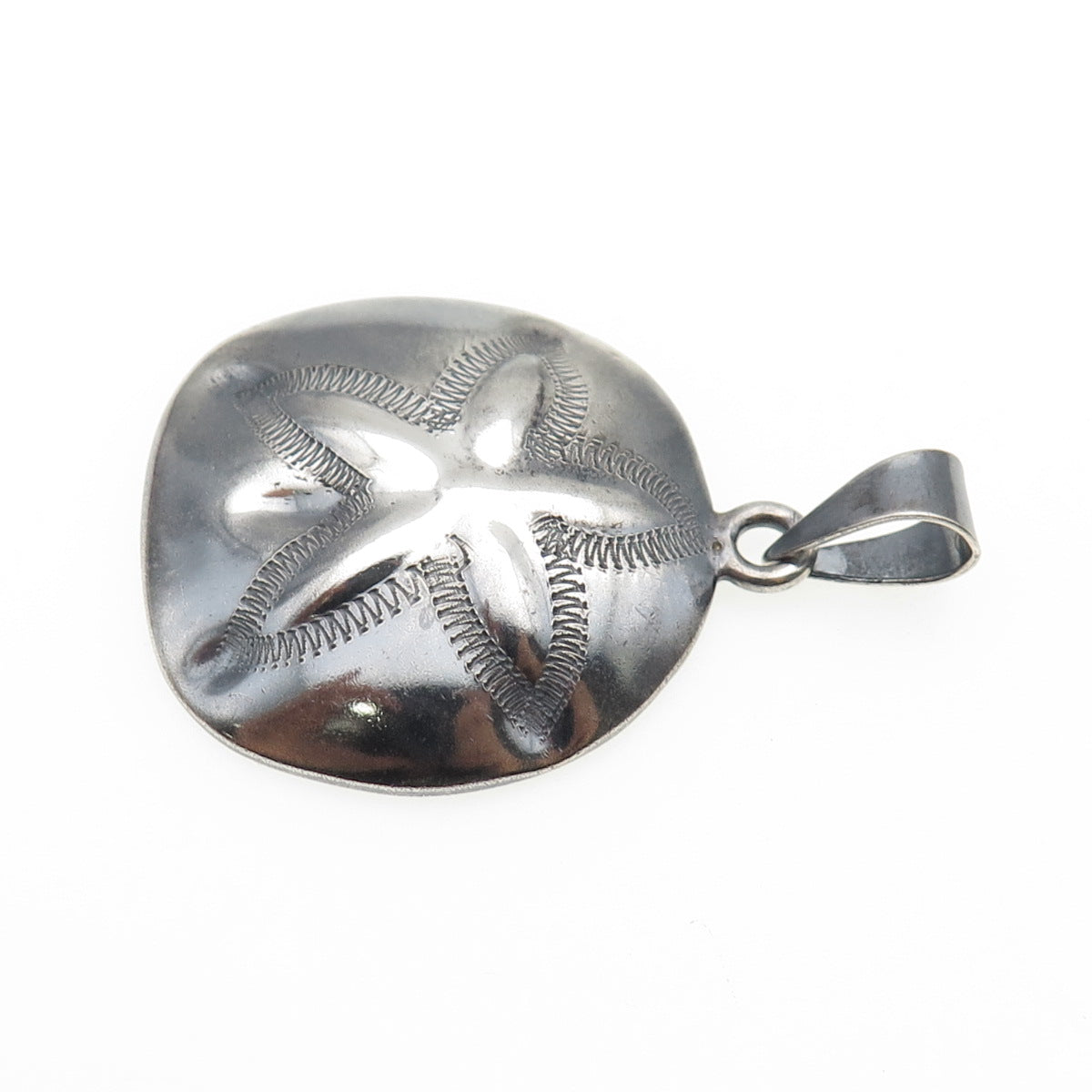 ANNIKA WITT 925 Sterling Silver Vintage Mexico Sand Dollar Oxidized Pendant