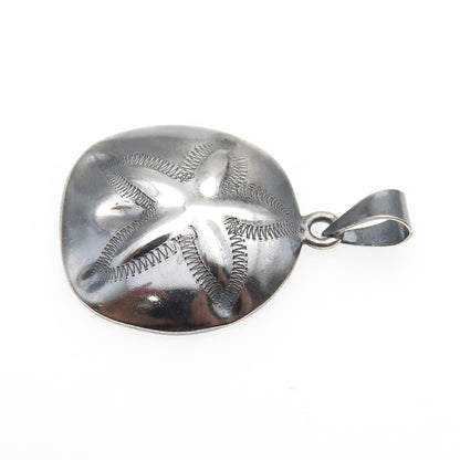 ANNIKA WITT 925 Sterling Silver Vintage Mexico Sand Dollar Oxidized Pendant