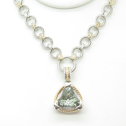 DANWAK 18K Gold Sterling 23-Diamond 0.21ct & Green Amethyst 10.77ct Necklace 16"