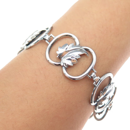 BEAU 925 Sterling Silver Antique Art Deco Floral Leaf Link Bracelet 6.75"