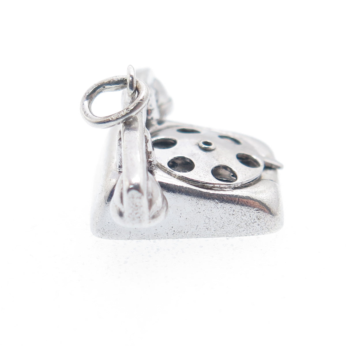 925 Sterling Silver Antique Hello Rotary Dial Retro Phone Minimalist 3D Pendant