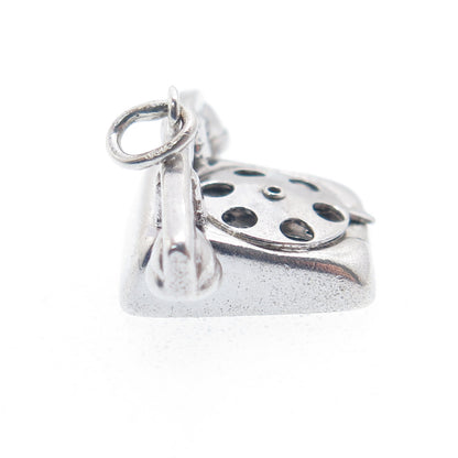925 Sterling Silver Antique Hello Rotary Dial Retro Phone Minimalist 3D Pendant