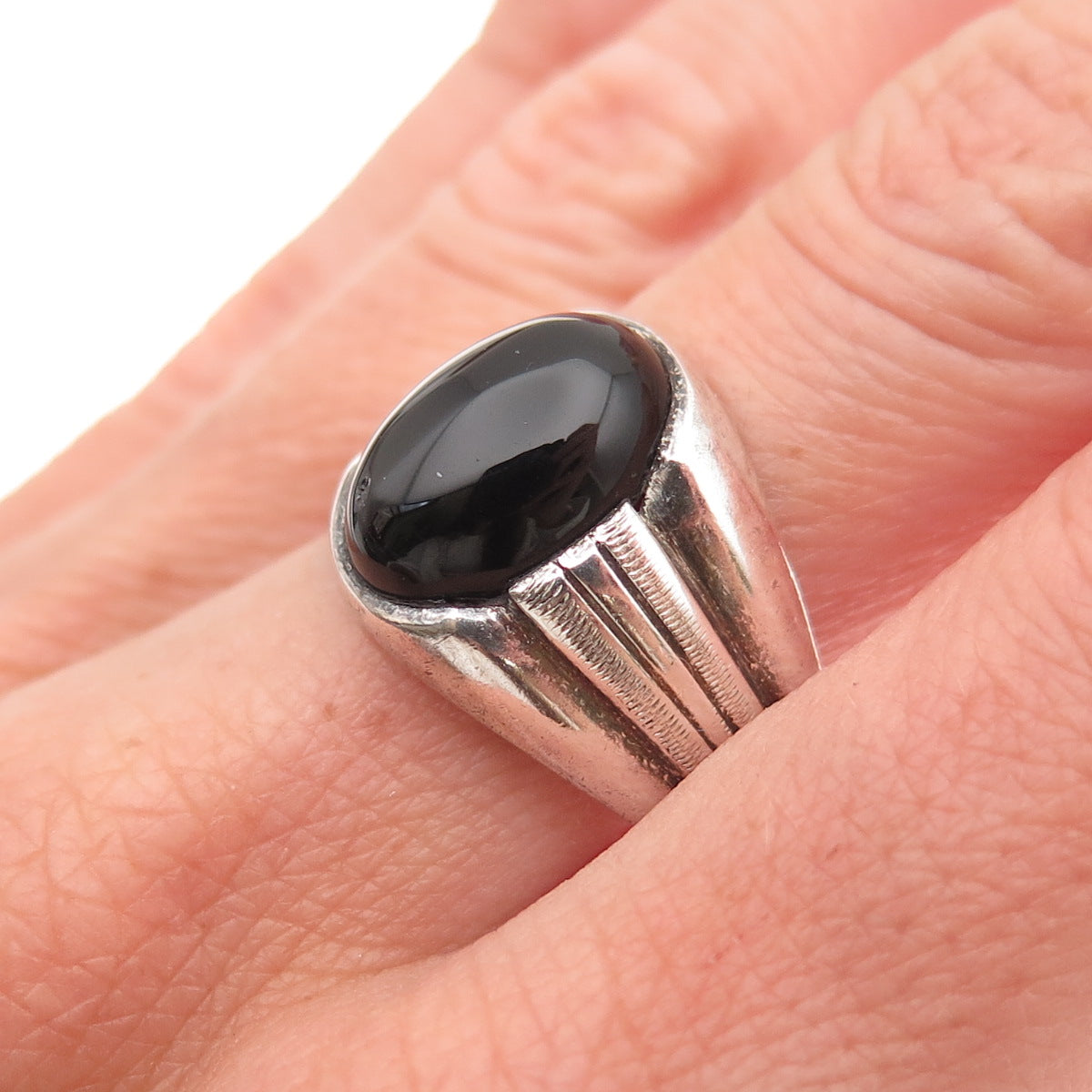 800 Silver Vintage Egypt Real Black Onyx Oxidized Ring Size 11