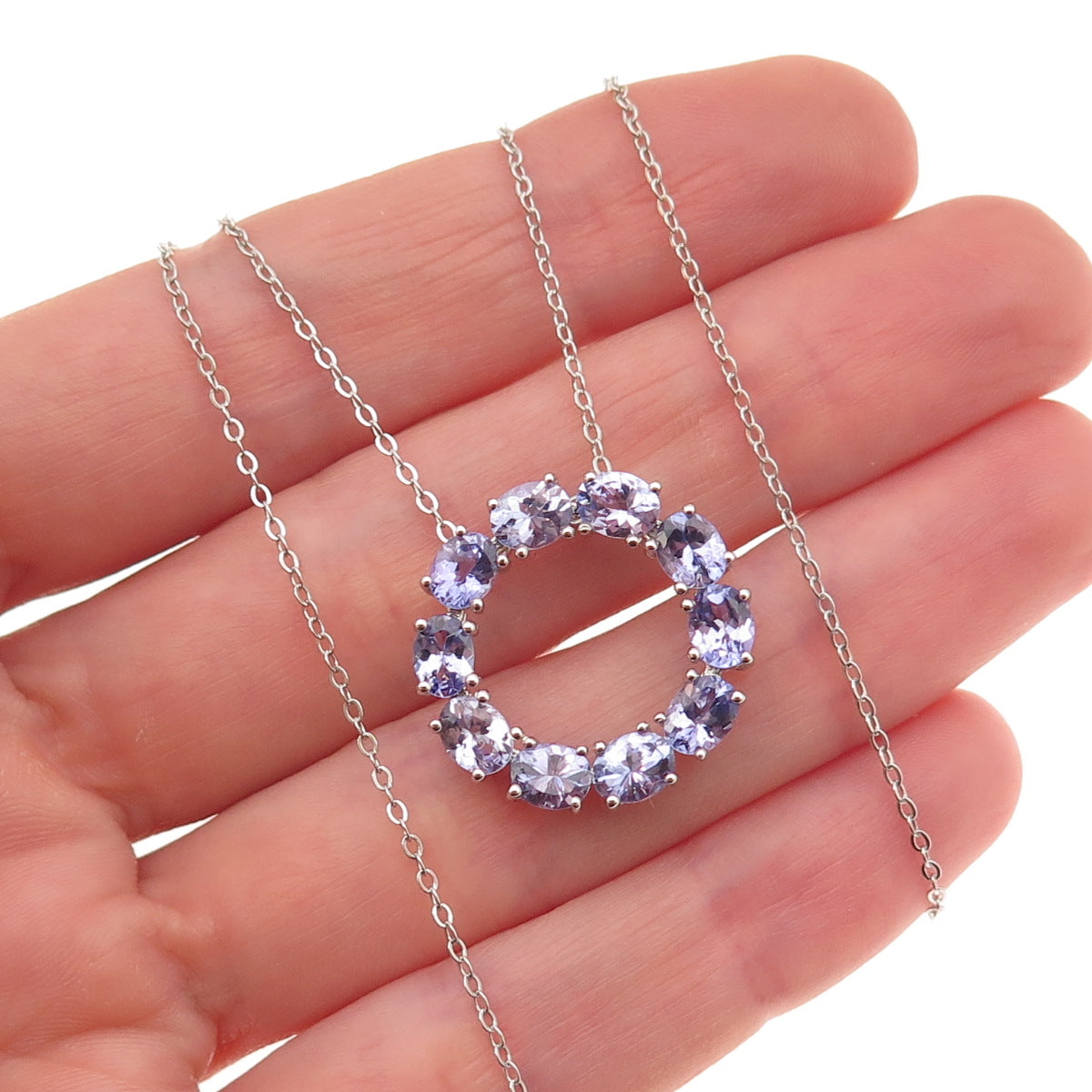 925 Sterling Silver Real Tanzanite Circle of Life Cable Chain Necklace 18"