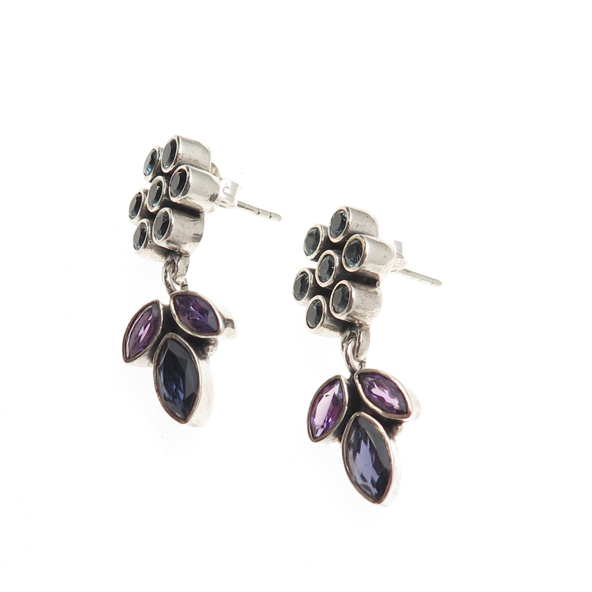 Nicky Butler Sterling Silver Vintage Real Blue Topaz Amethyst & Iolite Earrings