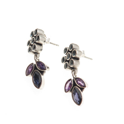 Nicky Butler Sterling Silver Vintage Real Blue Topaz Amethyst & Iolite Earrings