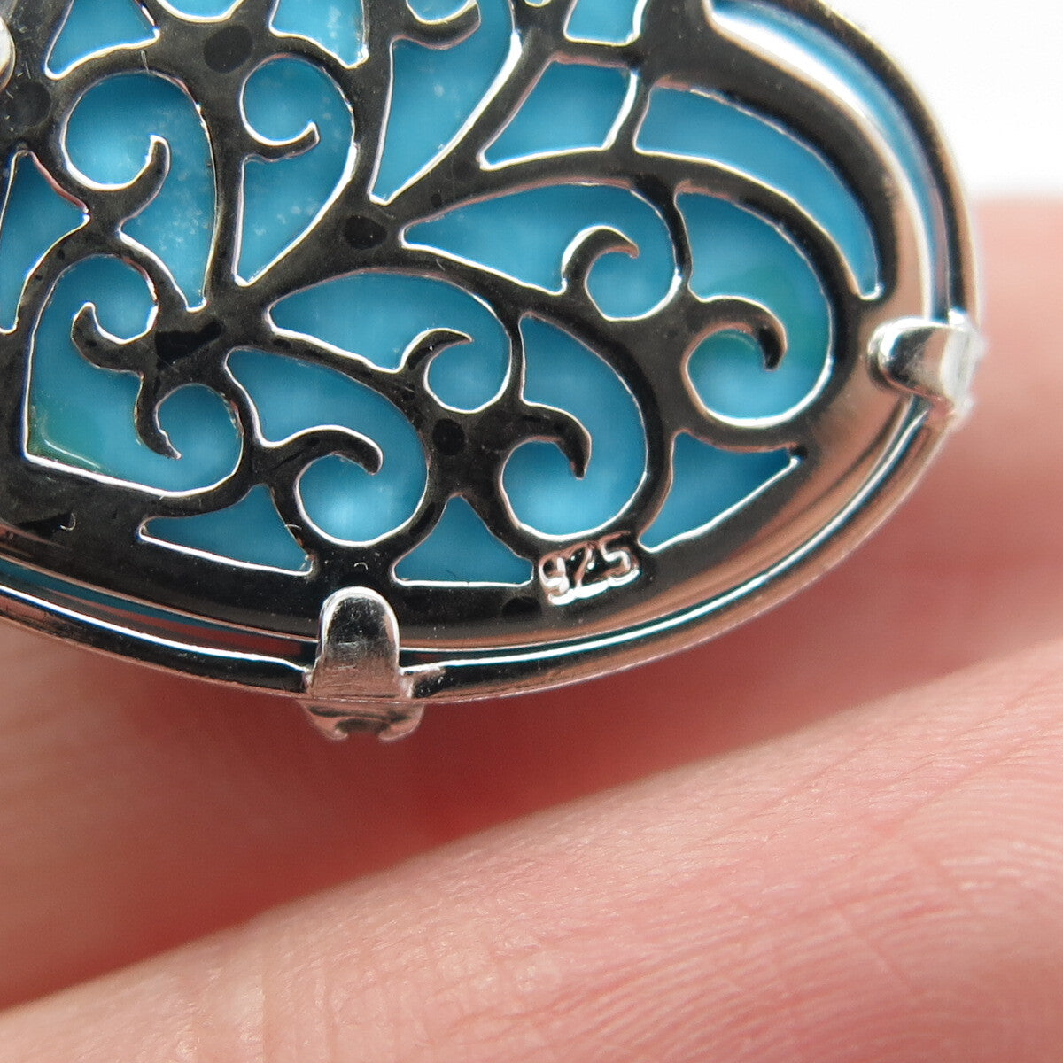 925 Sterling Silver Faux Turquoise & C Z Crisscross Heart Pendant