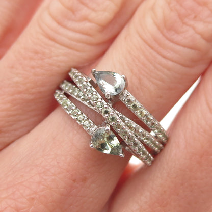 Chuck Clemency 925 Sterling Silver Real Green Amethyst Multi-Row Ring Size 6