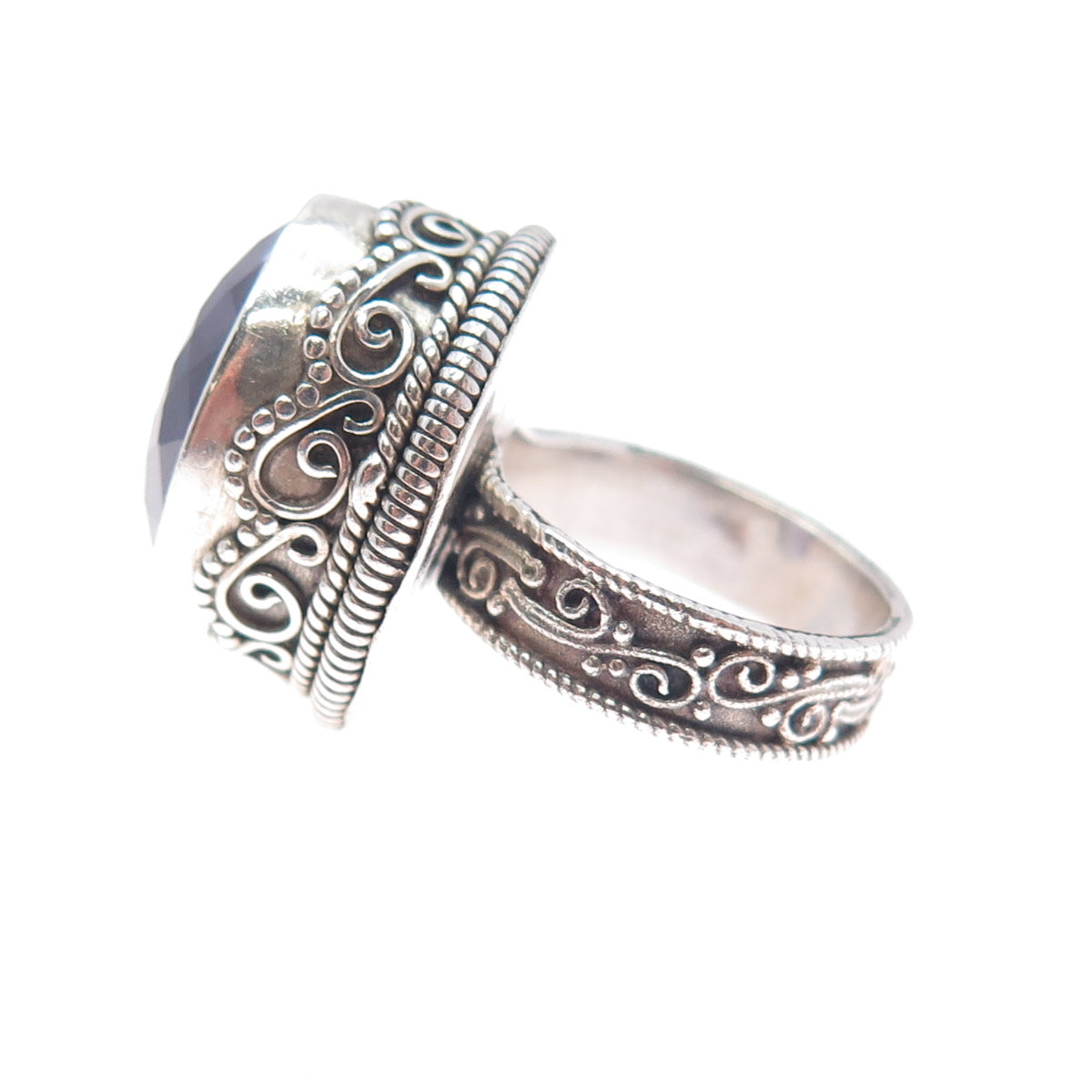 925 Sterling Silver Vintage Real Amethyst Swirl Granulated Ring Size 5.75
