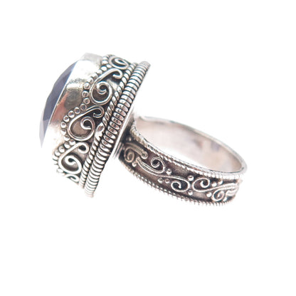 925 Sterling Silver Vintage Real Amethyst Swirl Granulated Ring Size 5.75
