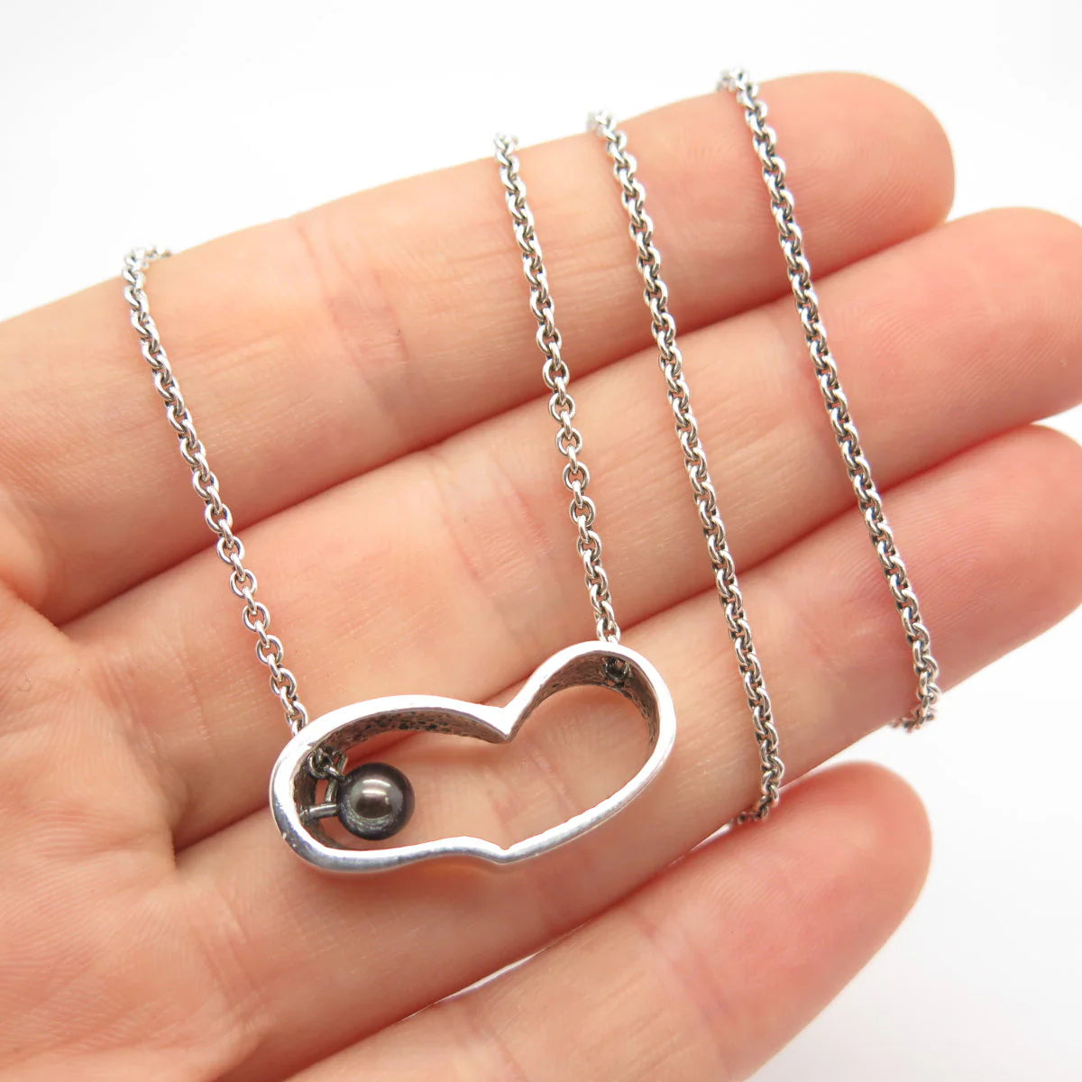 925 Sterling Silver Vintage Be Well Real Pearl Heart Rolo Chain Necklace 17"