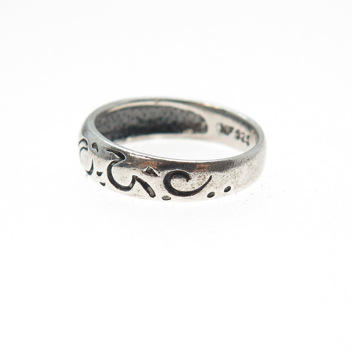 CHAPAL ZENRAY 925 Sterling Silver Vintage Wave Oxidized Band Ring Size 7.25