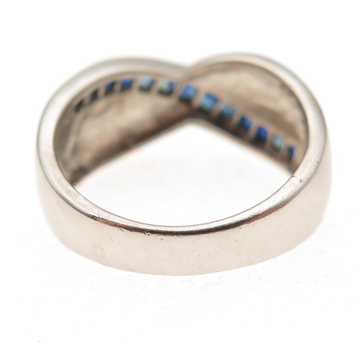 925 Sterling Silver Vintage Real Sapphire Crisscross Ring Size 7.25