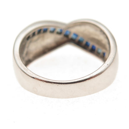 925 Sterling Silver Vintage Real Sapphire Crisscross Ring Size 7.25
