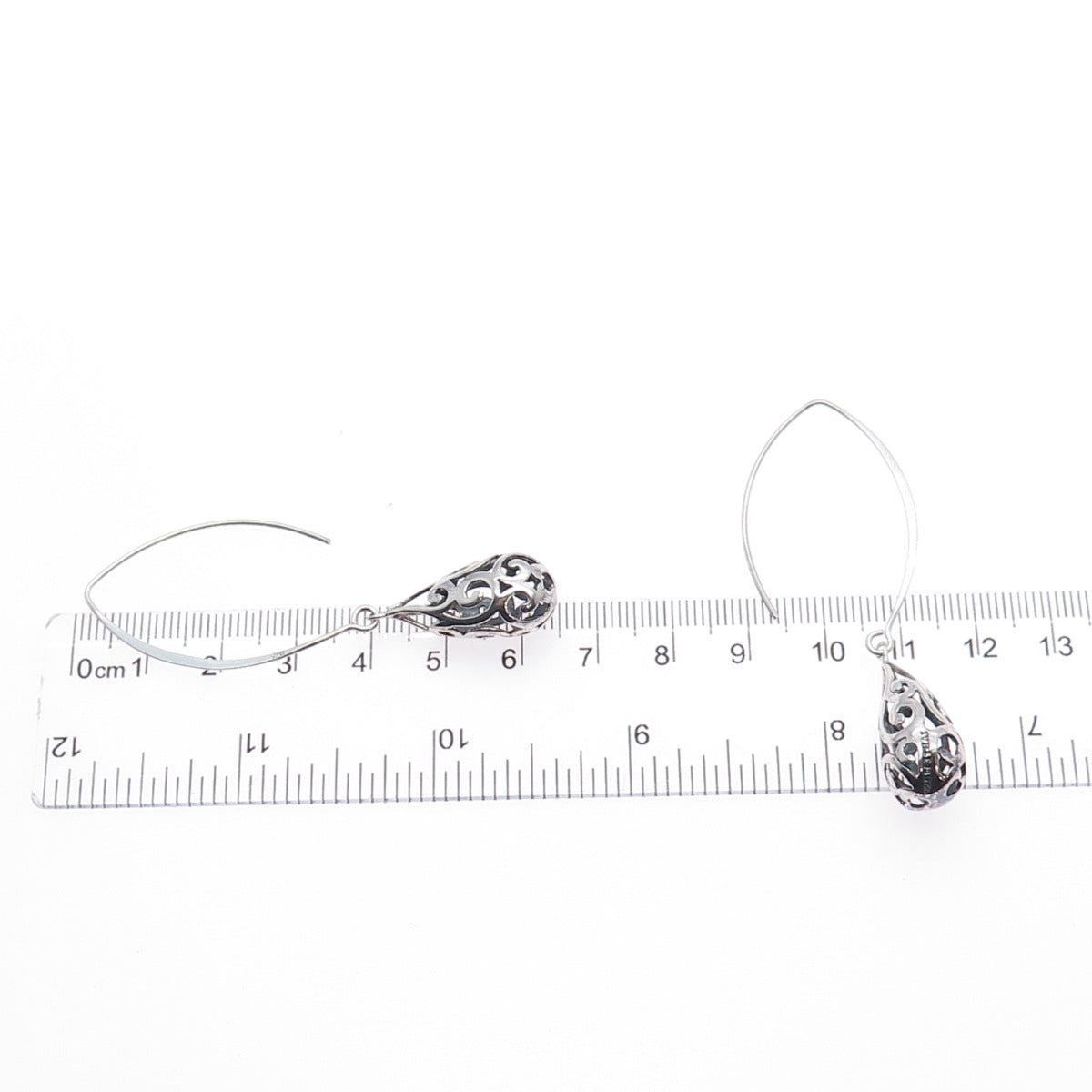 925 Sterling Silver Vintage Swirl Teardrop Dangle Earrings