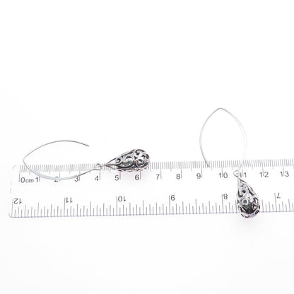 925 Sterling Silver Vintage Swirl Teardrop Dangle Earrings