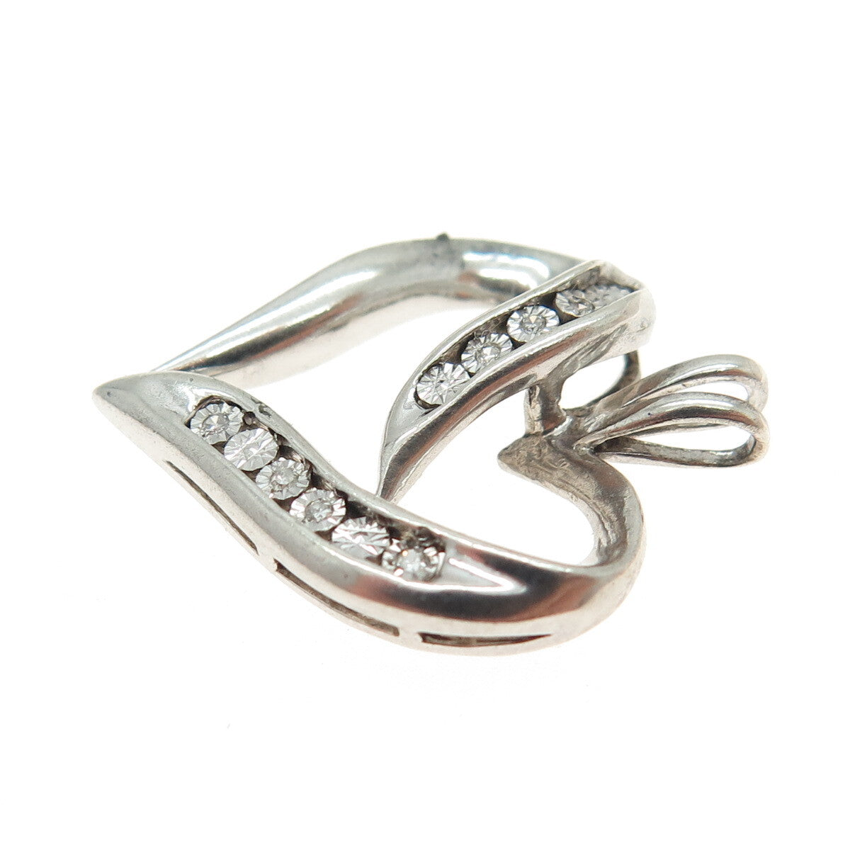 925 Sterling Silver Real White Diamond Open Heart Pendant