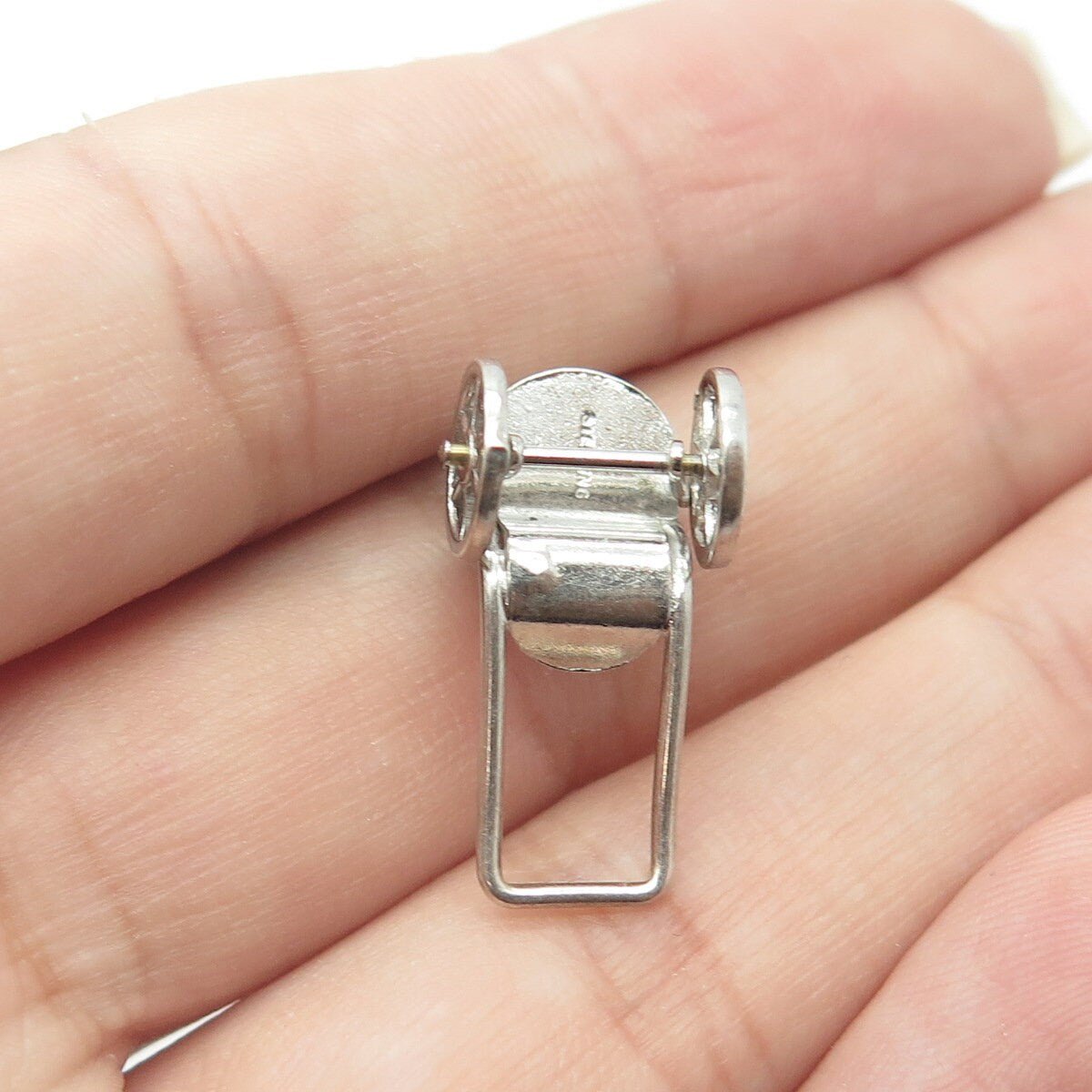 925 Sterling Silver Antique Art Deco Wheeled Cart Moveable 3D Charm Pendant