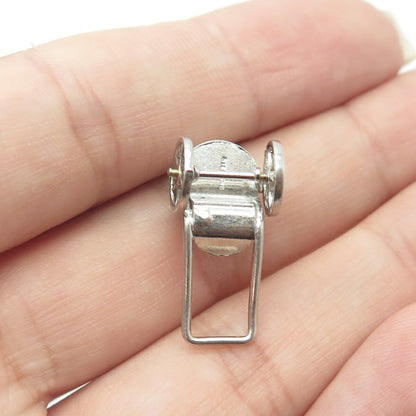 925 Sterling Silver Antique Art Deco Wheeled Cart Moveable 3D Charm Pendant