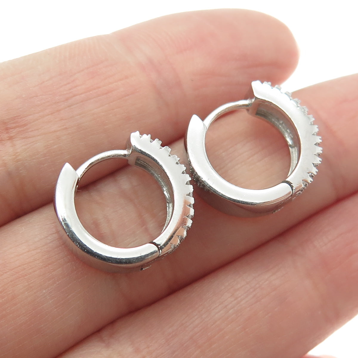 925 Sterling Silver Round-Cut C Z 3-Row Hoop Earrings