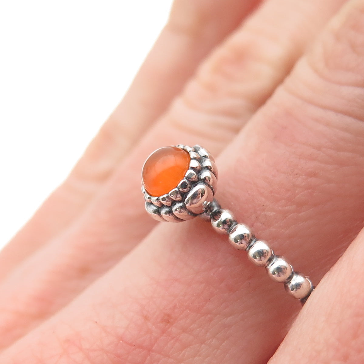 PANDORA 925 Sterling Silver Real Carnelian Birthday Blooms July Ring Size 8.25